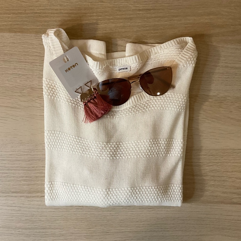 Cream Drop Shoulder Sweater